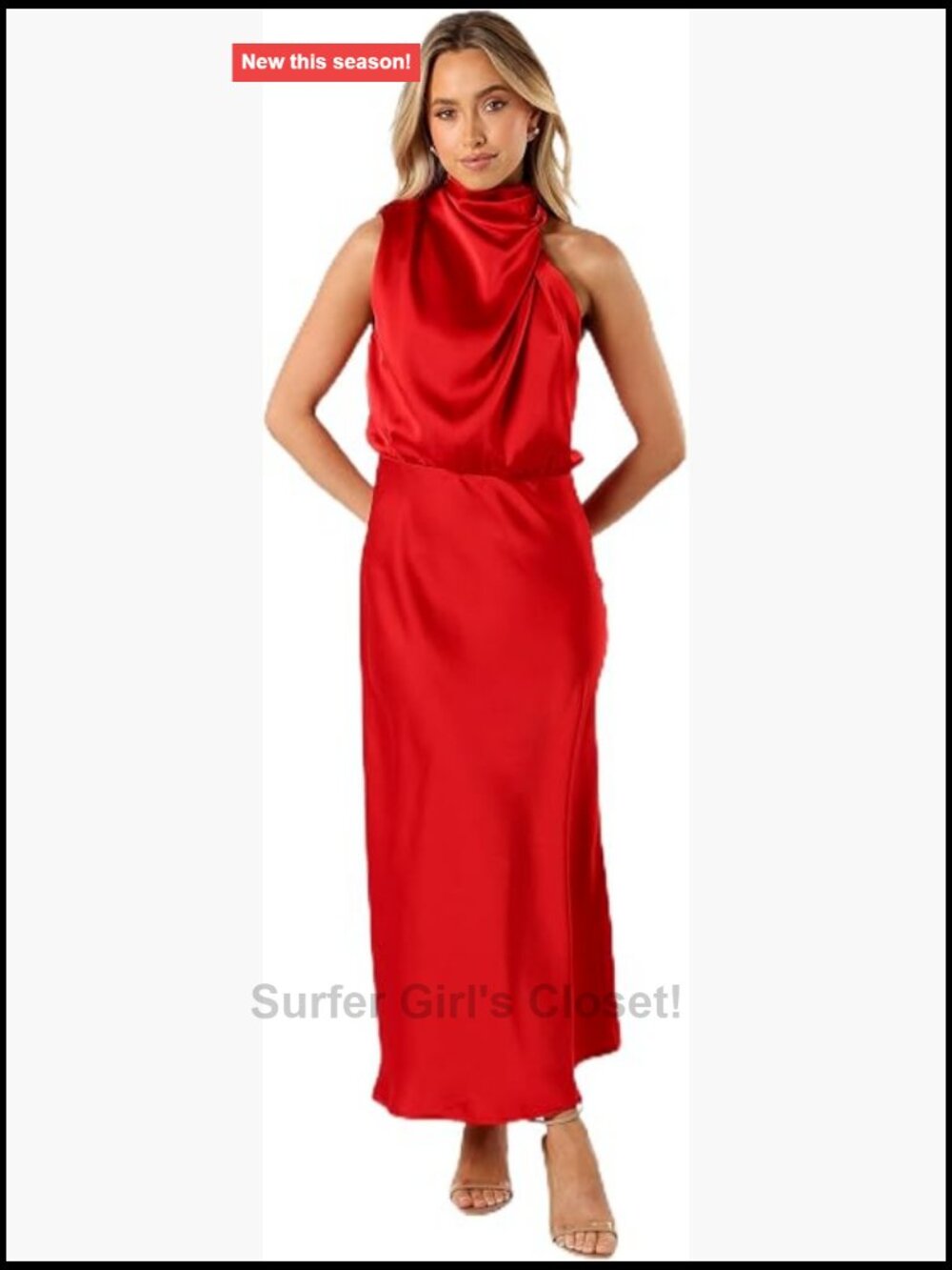 Sleeveless Halter Neck Midi Dress Flowy A-Line Keyhole Back Party